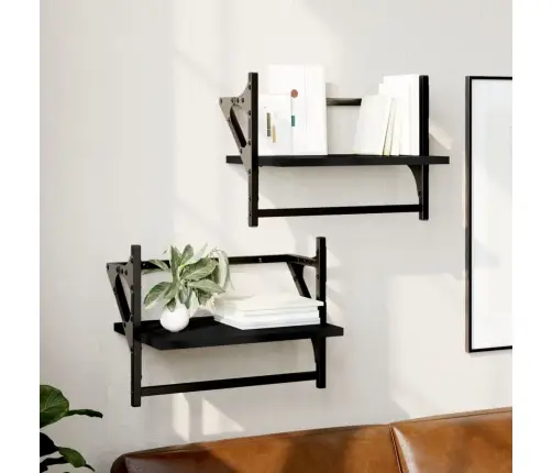 Sienas Plaukti Ar Stieņiem, 2 Gab., Melni, 40X25X30 Cm Vidaxl