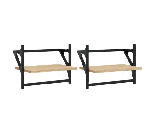 Sieninės Lentynos Su Skersiniais, 2Vnt., Ąžuolo, 40X25X30Cm