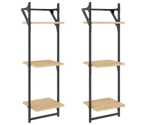 Sieninės Lentynos Su Skersiniais, 2Vnt., Ąžuolo, 30X25X100Cm
