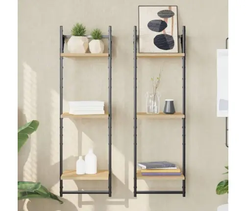 Sieninės Lentynos Su Skersiniais, 2Vnt., Ąžuolo, 30X25X100Cm