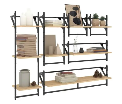 6-Daļīgs Sienas Plauktu Komplekts Ar Stieņiem, Koka Krāsa Vidaxl