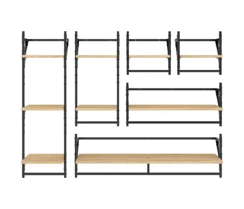 6-Daļīgs Sienas Plauktu Komplekts Ar Stieņiem, Koka Krāsa Vidaxl