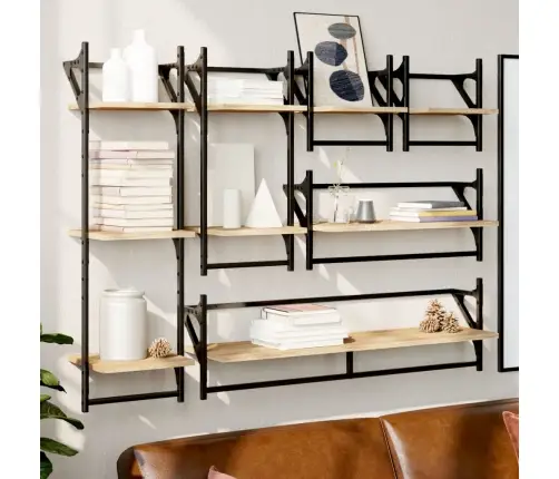 6-Daļīgs Sienas Plauktu Komplekts Ar Stieņiem, Koka Krāsa Vidaxl