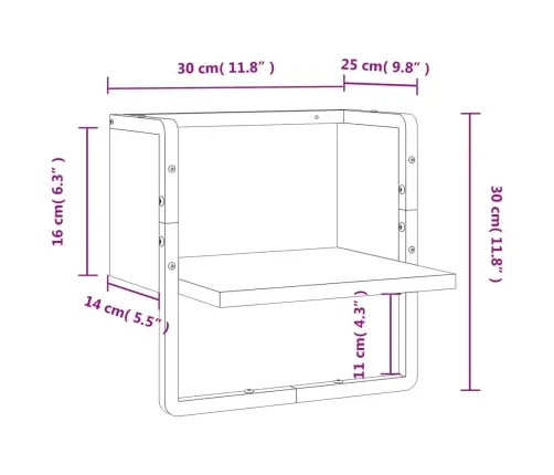 Sienas Plaukts Ar Stieni, Melns, 30X25X30 Cm Vidaxl