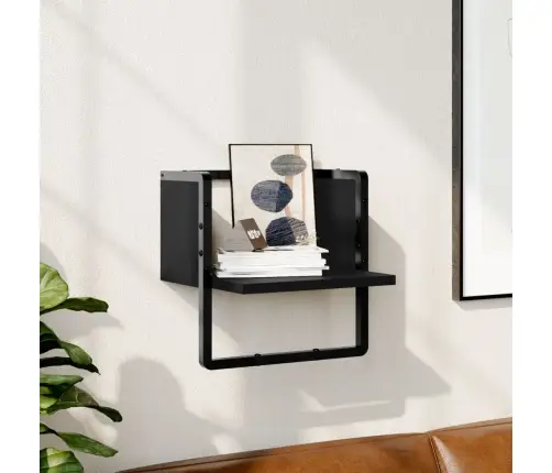 Sienas Plaukts Ar Stieni, Melns, 30X25X30 Cm Vidaxl