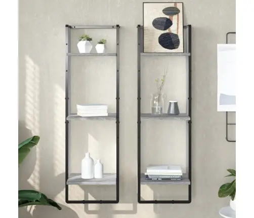 3-Līmeņu Sienas Plaukts, Pelēks, 30X25X100 Cm, Koks Vidaxl