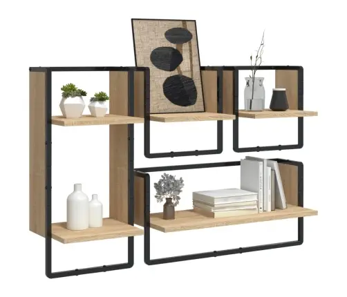 4-Daļīgs Sienas Plauktu Komplekts Ar Stieņiem, Koka Krāsa Vidaxl