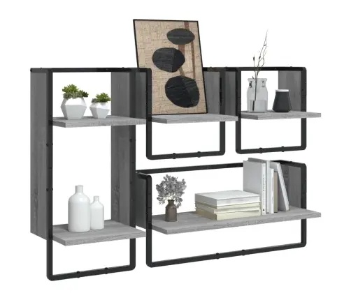 Sieninių Lentynų Komplektas, 4Vnt., Pilkos, Apdirbta Mediena
