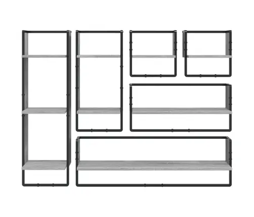 6 -Daļīgs Sienas Plauktu Komplekts Ar Stieņiem, Pelēks, Koks Vidaxl