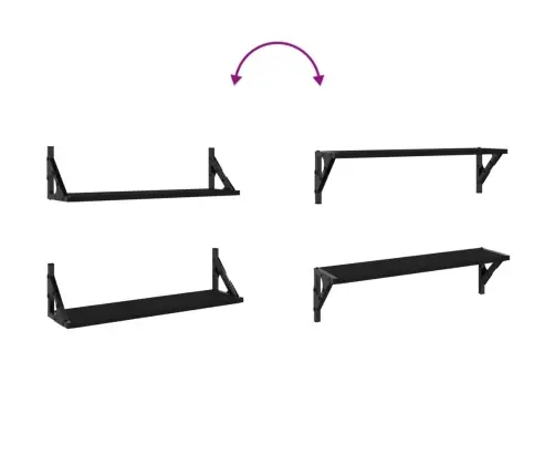 Sieninės Lentynos, 2Vnt., Juodos Spalvos, 60X15X15,5Cm