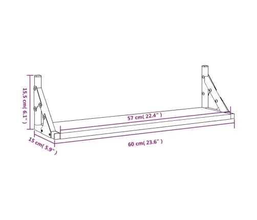 Sieninės Lentynos, 2Vnt., Juodos Spalvos, 60X15X15,5Cm