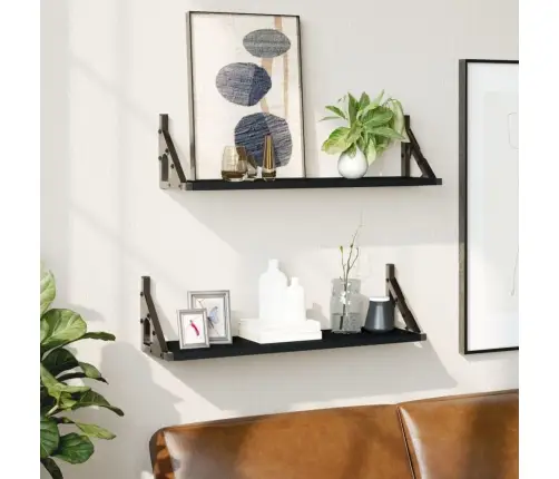 Sieninės Lentynos, 2Vnt., Juodos Spalvos, 60X15X15,5Cm