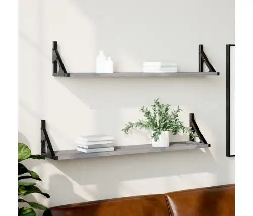 Sienas Plaukti, 2 Gb., Pelēki, 80X15X15,5 Cm, Inženierijas Koks Vidaxl