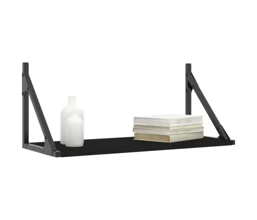 Sieninės Lentynos, 2Vnt., Juodos, 60X25X25,5cm Mediena