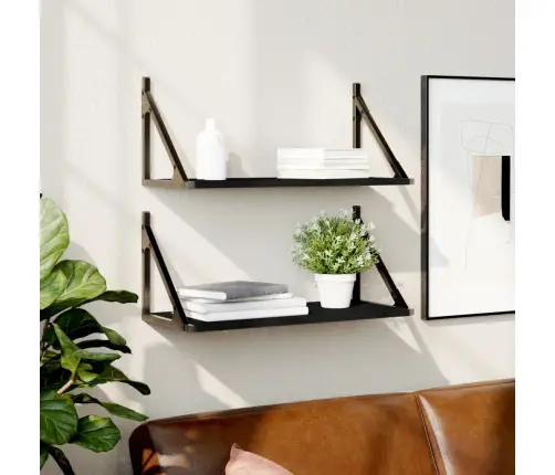 Sieninės Lentynos, 2Vnt., Juodos, 60X25X25,5cm Mediena