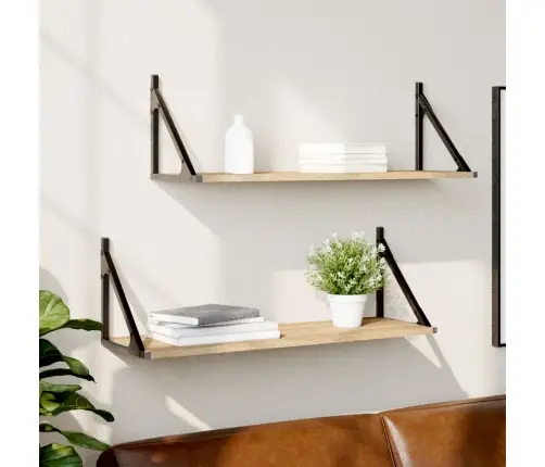 Sienas Skapīši, 2 Gab., Ozola, 80X25X25,5 Cm, Inženierijas Koks Vidaxl