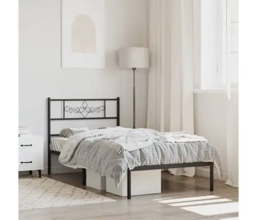 Gultas Rāmis Ar Galvgali, Melns Metāls, 90X200 Cm Vidaxl