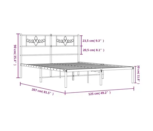 Gultas Rāmis Ar Galvgali, Melns Metāls, 120X200 Cm Vidaxl
