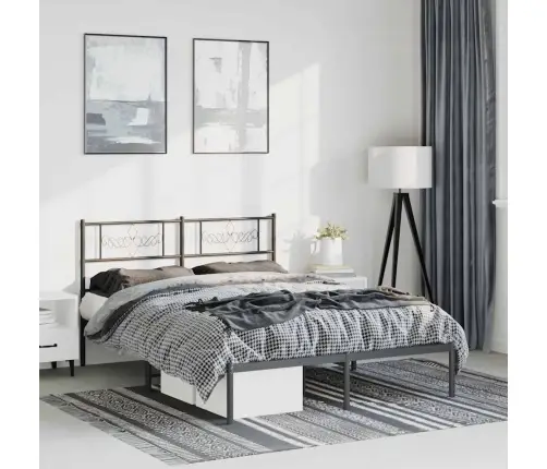Gultas Rāmis Ar Galvgali, Melns Metāls, 135X190 Cm Vidaxl
