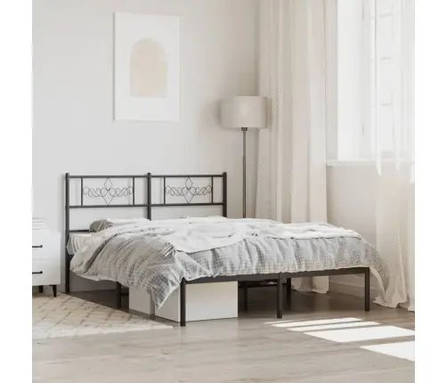 Gultas Rāmis Ar Galvgali, Melns Metāls, 140X200 Cm Vidaxl