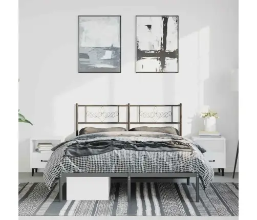 Gultas Rāmis Ar Galvgali, Melns Metāls, 150X200 Cm Vidaxl