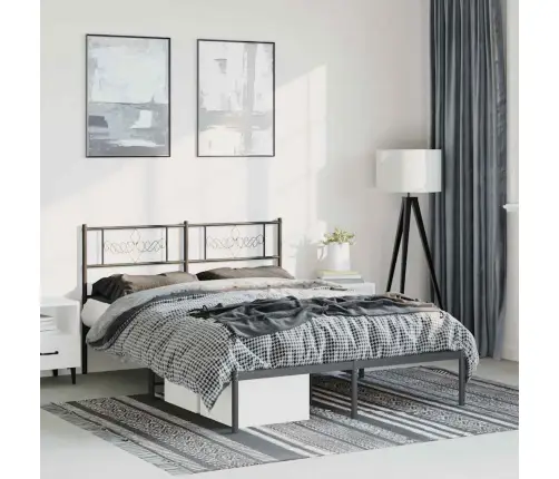 Gultas Rāmis Ar Galvgali, Melns Metāls, 150X200 Cm Vidaxl