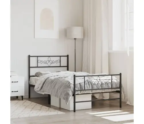 Gultas Rāmis Ar Galvgali Un Kājgali, Melns Metāls, 80X200 Cm Vidaxl