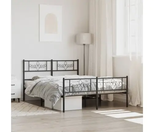 Gultas Rāmis Ar Galvgali Un Kājgali, Melns Metāls, 120X190 Cm Vidaxl