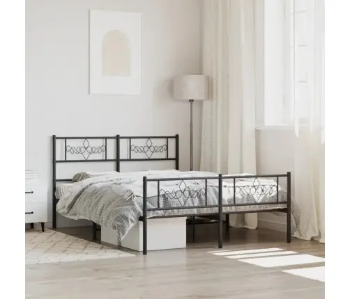 Metallist Voodiraam Peatsi Ja Jalutsiga, Must, 140X190 Cm