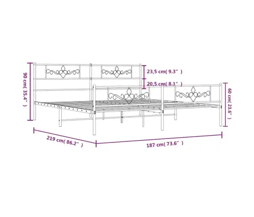 Metallist Voodiraam Peatsi Ja Jalutsiga, Must, 183X213 Cm