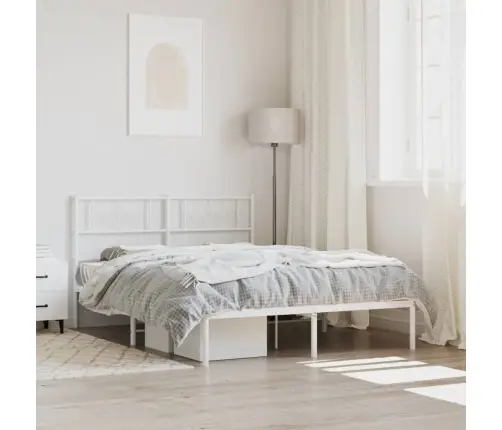 Metallist Voodiraam Peatsiga, Valge, 140X200 Cm