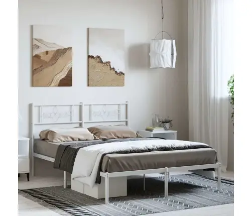 Gultas Rāmis Ar Galvgali, Balts Metāls, 150X200 Cm Vidaxl