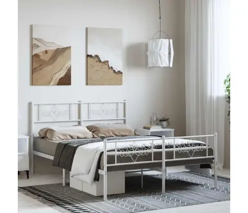 Metallist Voodiraam Peatsi Ja Jalutsiga, Valge, 135 X 190 Cm