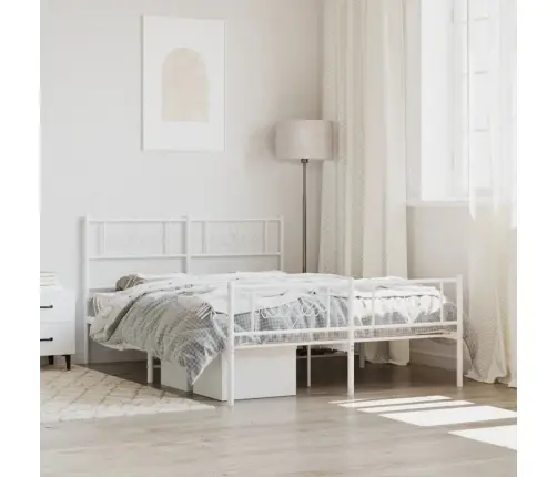 Metallist Voodiraam Peatsi Ja Jalutsiga, Valge, 140 X 190 Cm