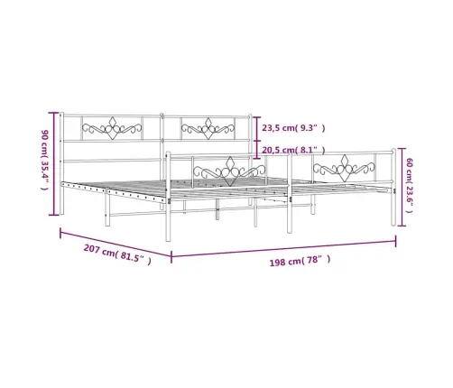 Gultas Rāmis Ar Galvgali Un Kājgali, Balts Metāls, 193X203 Cm Vidaxl