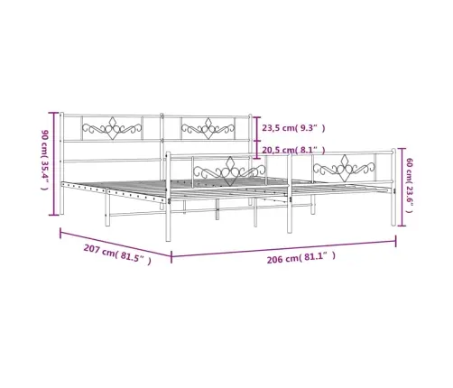 Gultas Rāmis Ar Galvgali Un Kājgali, Balts Metāls, 200X200 Cm Vidaxl