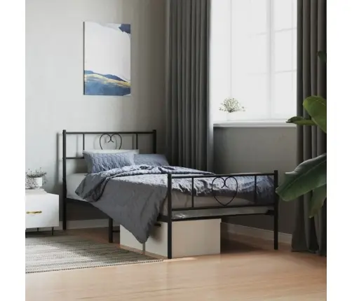 Gultas Rāmis Ar Galvgali Un Kājgali, Melns Metāls, 80X200 Cm Vidaxl