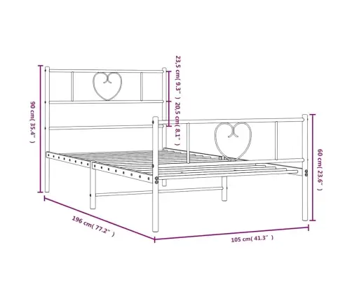 Gultas Rāmis Ar Galvgali Un Kājgali, Melns Metāls, 100X190 Cm Vidaxl