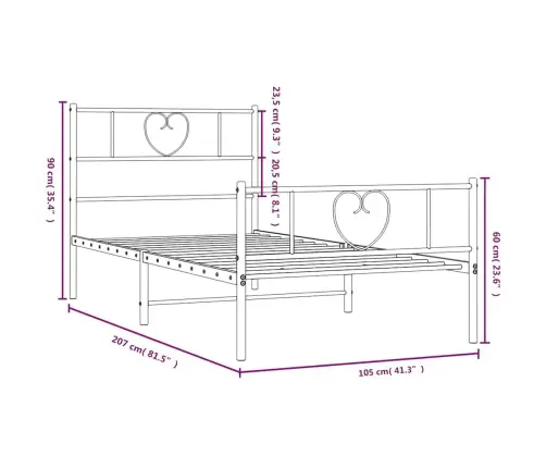 Metallist Voodiraam Peatsi Ja Jalutsiga, Must, 100X200 Cm