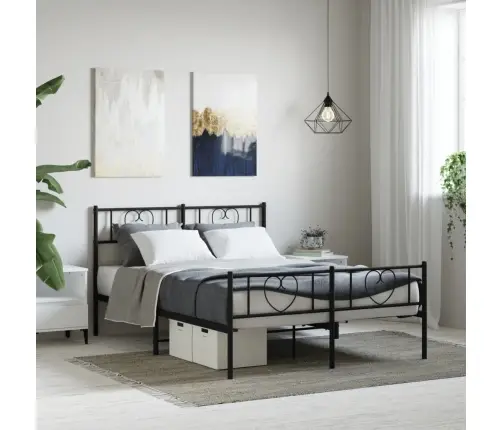 Gultas Rāmis Ar Galvgali Un Kājgali, Melns Metāls, 120X200 Cm Vidaxl