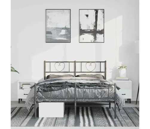 Gultas Rāmis Ar Galvgali Un Kājgali, Melns Metāls, 135X190 Cm Vidaxl