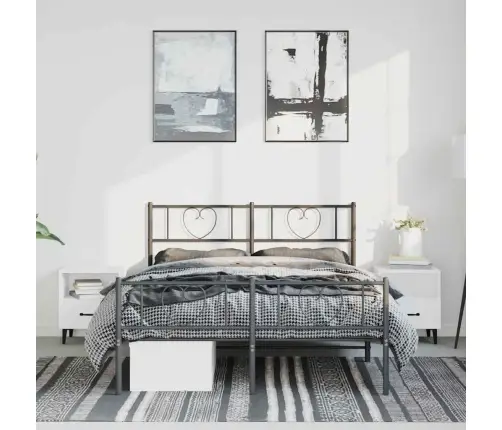 Gultas Rāmis Ar Galvgali Un Kājgali, Melns Metāls, 150X200 Cm Vidaxl