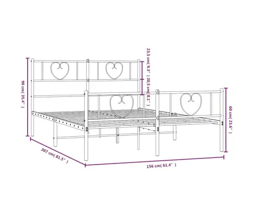 Gultas Rāmis Ar Galvgali Un Kājgali, Melns Metāls, 150X200 Cm Vidaxl