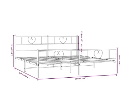 Gultas Rāmis Ar Galvgali Un Kājgali, Melns Metāls, 183X213 Cm Vidaxl