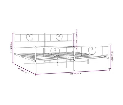 Metallist Voodiraam Peatsi Ja Jalutsiga, Must, 193X203 Cm Metallist Voodiraam Peatsi Ja Jalutsiga, Must, 193X203 Cm