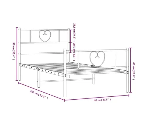 Gultas Rāmis Ar Galvgali Un Kājgali, Balts Metāls, 80X200 Cm Vidaxl
