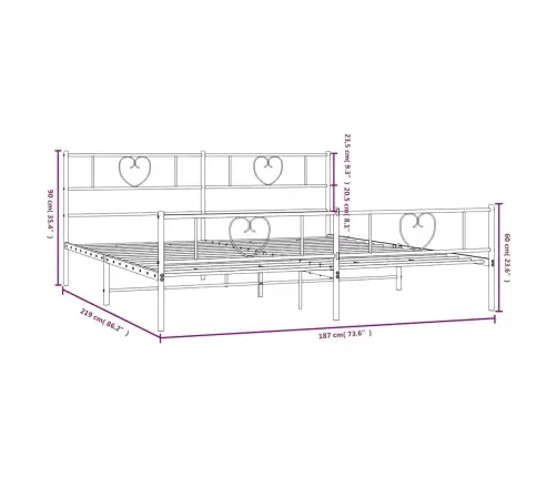 Gultas Rāmis Ar Galvgali Un Kājgali, Balts Metāls, 183X213 Cm Vidaxl
