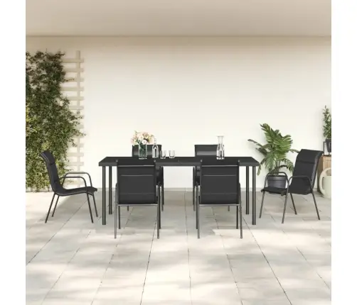7-Osaline Aia Söögimööbli Komplekt, Must, Teras Ja Tekstileen