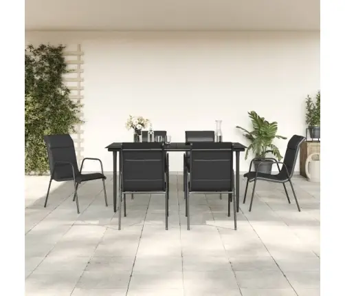 7-Osaline Aia Söögimööbli Komplekt, Must, Teras Ja Tekstileen