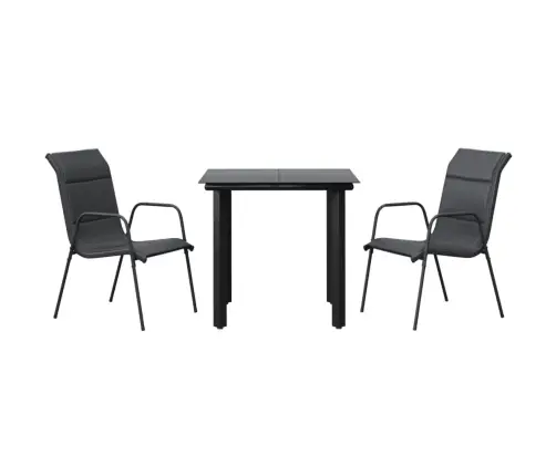 3-Daļīgs Dārza Mēbeļu Komplekts, Tekstilēns Un Tērauds, Melns Vidaxl